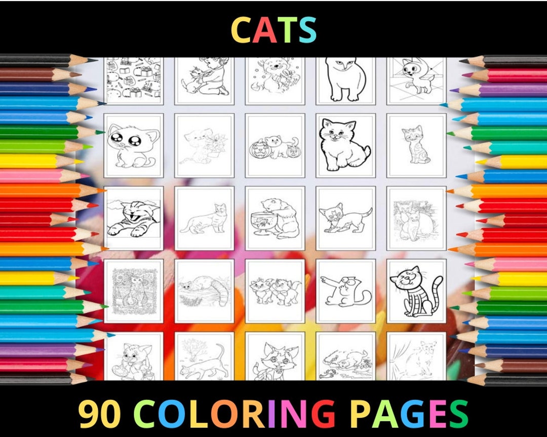 Printable Cats Coloring Pages for Kids and Adults | 90 Pages | Instant