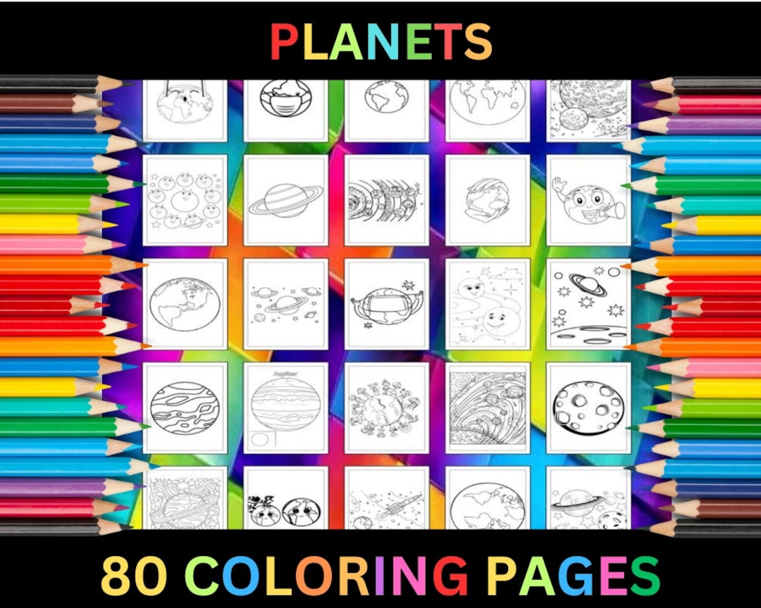 Printable Planets Coloring Pages for Kids Adults 80 Pages Instant