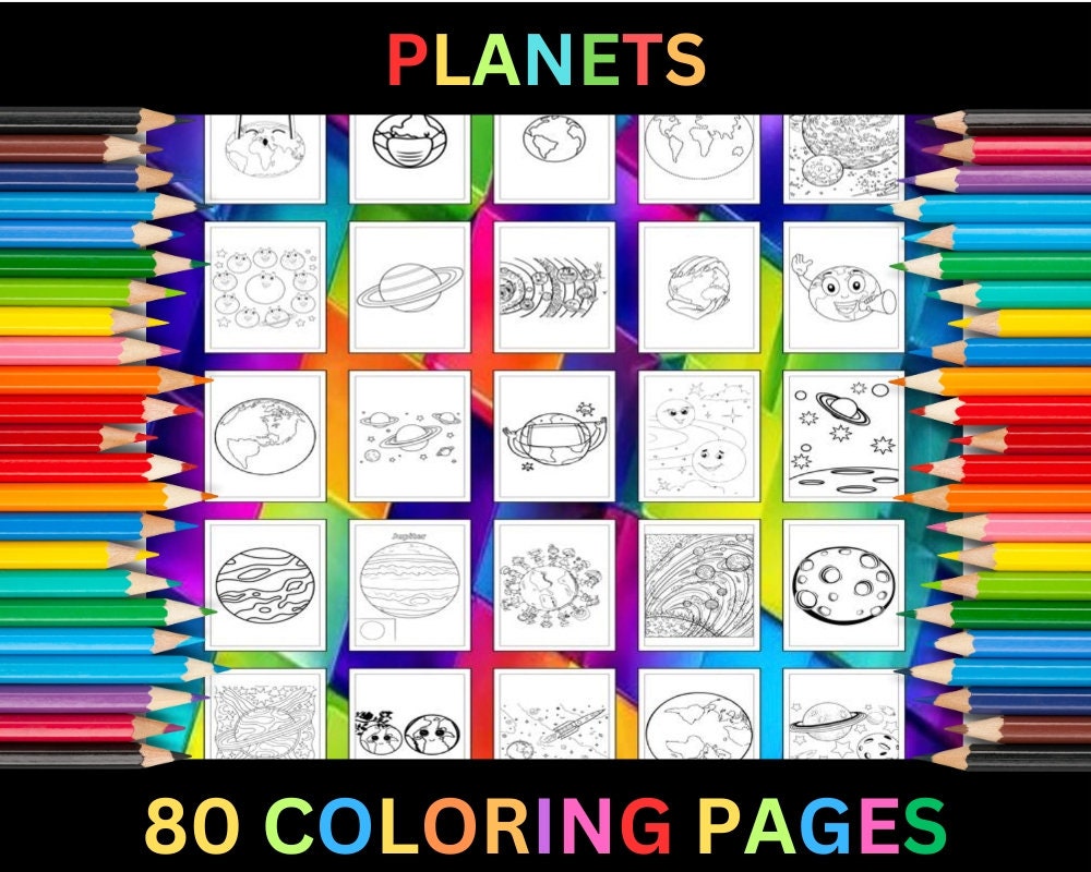 Printable Planets Coloring Pages for Kids &amp; Adults | 80 Pages | Instant ...