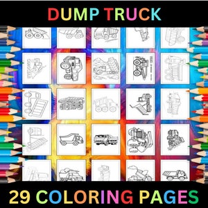 Coloriages de camions à benne basculante imprimables pour enfants et adultes | 29 pages | Téléchargement numérique instantané PDF | Collection de feuilles de coloriage de camions amusants