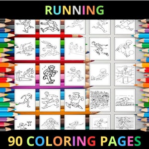 Printable Running Coloring Pages for Kids and Adults | 90 Pages | Instant Digital Download PDF | Cute Race Run Jogging Coloring Sheets