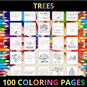 Printable Trees Coloring Pages for Kids and Adults | 100 Pages | Instant Digital Download | PDF | Printable Cute Tree Coloring Sheets