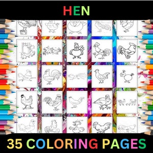 Printable Hen Coloring Pages for Kids & Adults | 35 Pages | Instant Digital Download PDF | Cute Hen Chicken Bird Coloring Sheets Collection