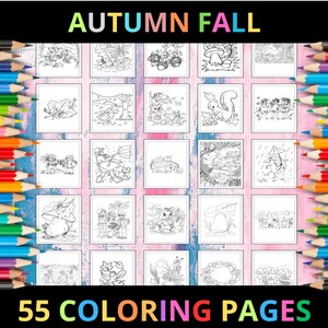 Printable Autumn Fall Coloring Pages for Kids and Adults | 55 Pages | Instant Digital Download PDF | Printable Cute Fall Coloring Sheets