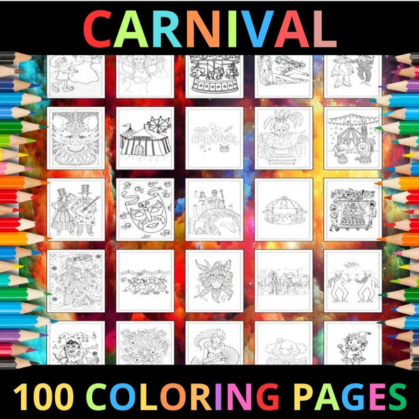 Printable Carnival Coloring Pages for Kids and Adults | 100 Pages | Instant Digital Download | PDF | Printable Coloring Sheets Collection