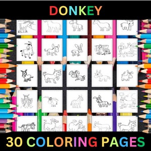 Printable Donkey Coloring Pages for Kids & Adults | 30 Pages | Instant Digital Download PDF | Farm Animal Donkey Coloring Sheets Collection