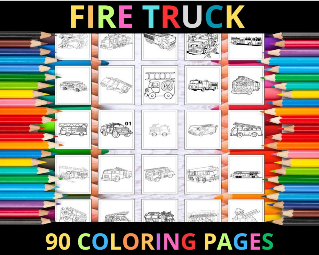 Printable Fire Truck Coloring Pages for Kids and Adults | 90 Pages | Instant Digital Download ...
