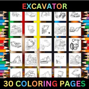 Printable Excavator Coloring Pages for Kids & Adults | 30 Pages | Instant Digital Download PDF | Construction Equipment Coloring Sheets