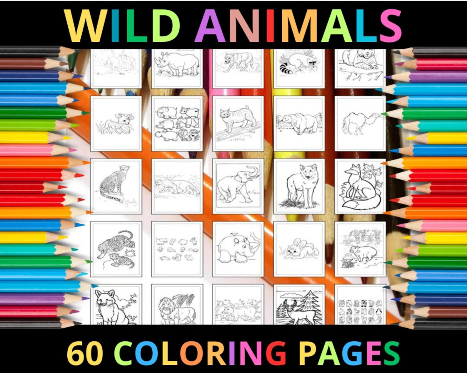 Printable Wild Animals Coloring Pages for Kids and Adults 60 Pages ...