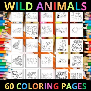 Printable Wild Animals Coloring Pages for Kids and Adults | 60 Pages | Instant Digital Download | PDF | Printable Coloring Sheets Collection