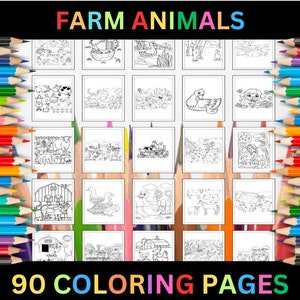 Printable Farm Animals Coloring Pages for Kids & Adults | 90 Pages | Instant Digital Download PDF | Cute Animals Coloring Sheets Collection