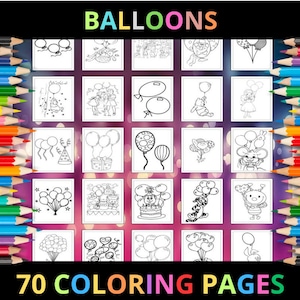 Printable Balloons Coloring Pages for Kids & Adults | 70 Pages |Instant Digital Download PDF | Cute Party balloon Coloring Sheets Collection