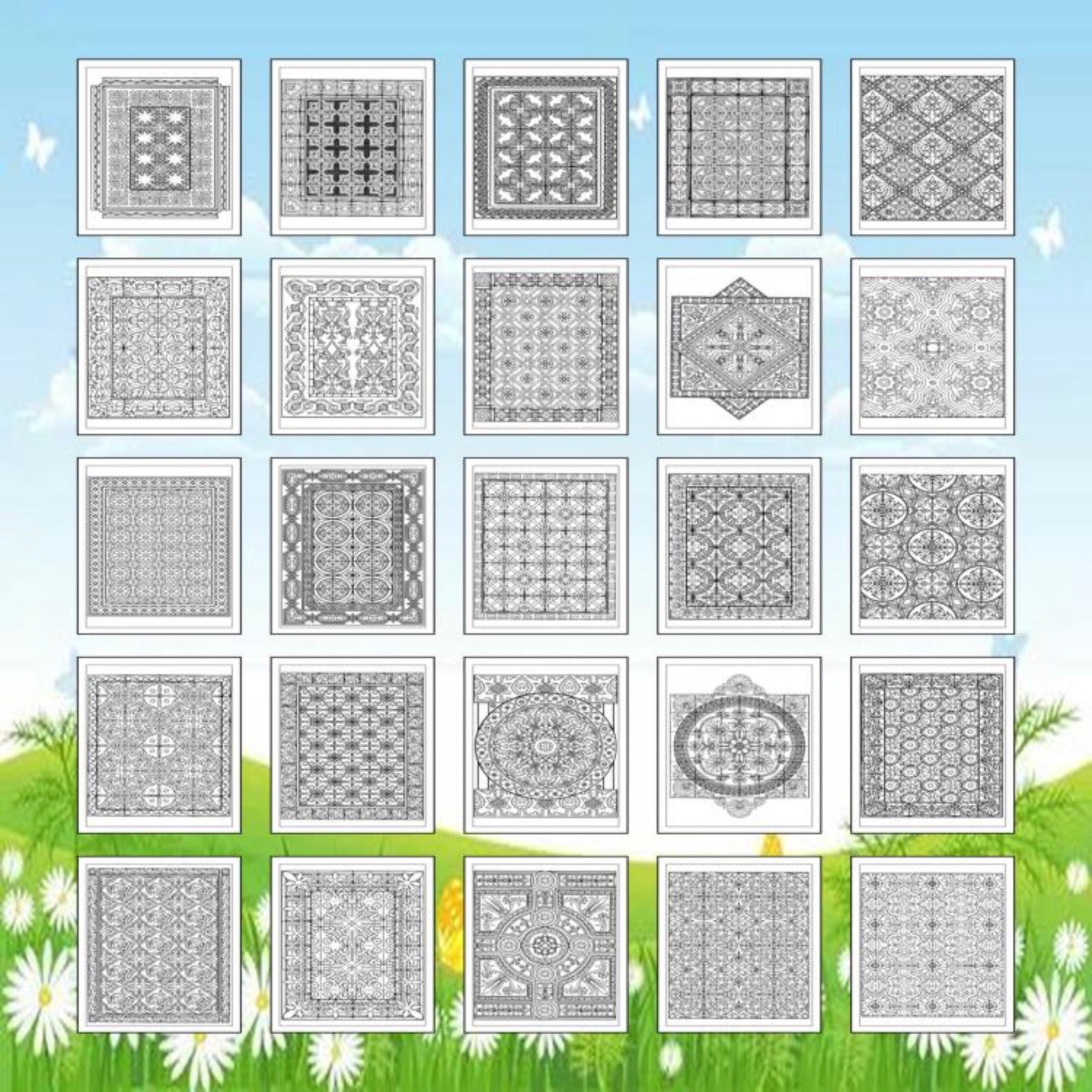 Printable Tiles Coloring Pages for Kids & Adults | 30 Pages | Instant ...