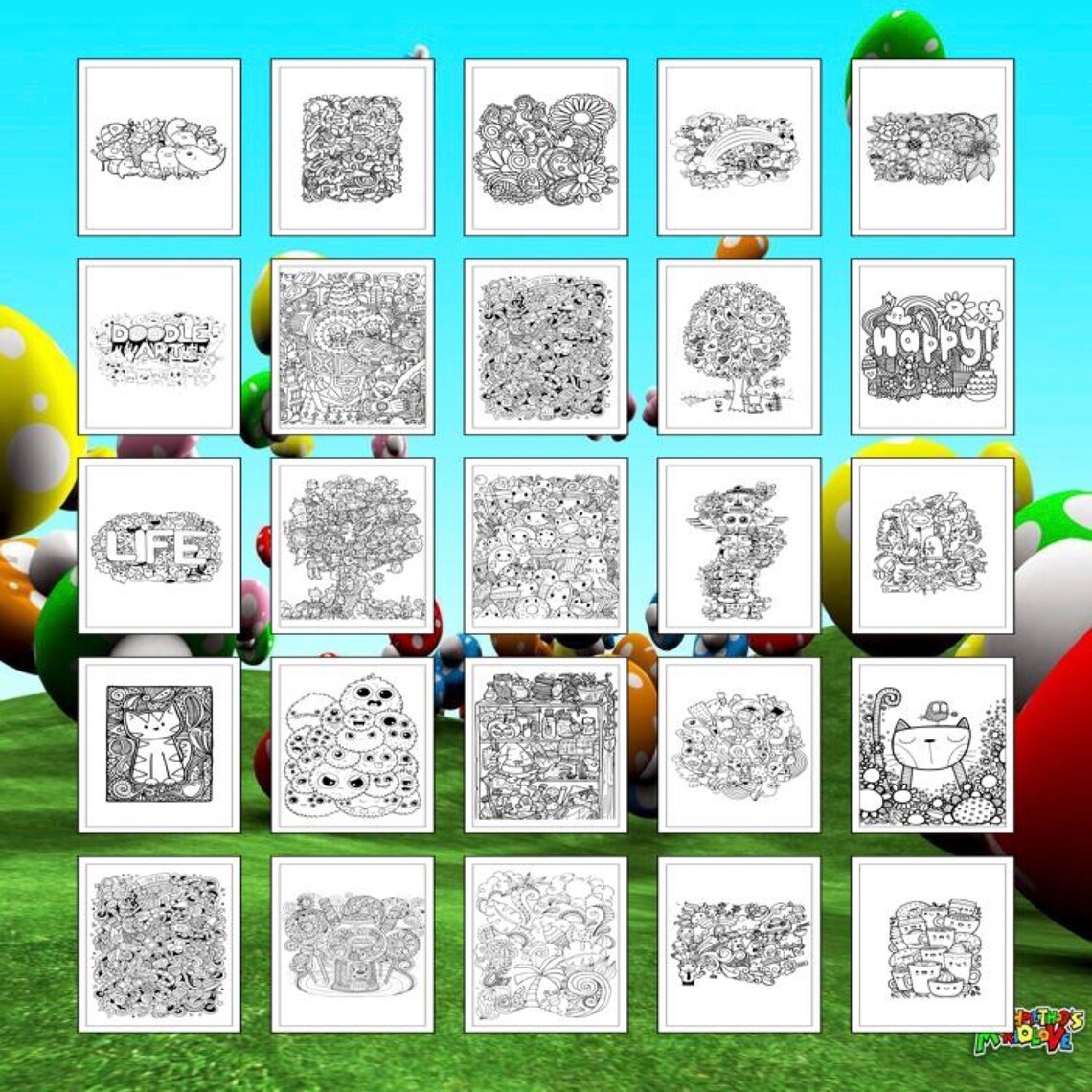 Printable Doodle Coloring Pages for Kids &amp; Adults | 50 Pages | Instant ...