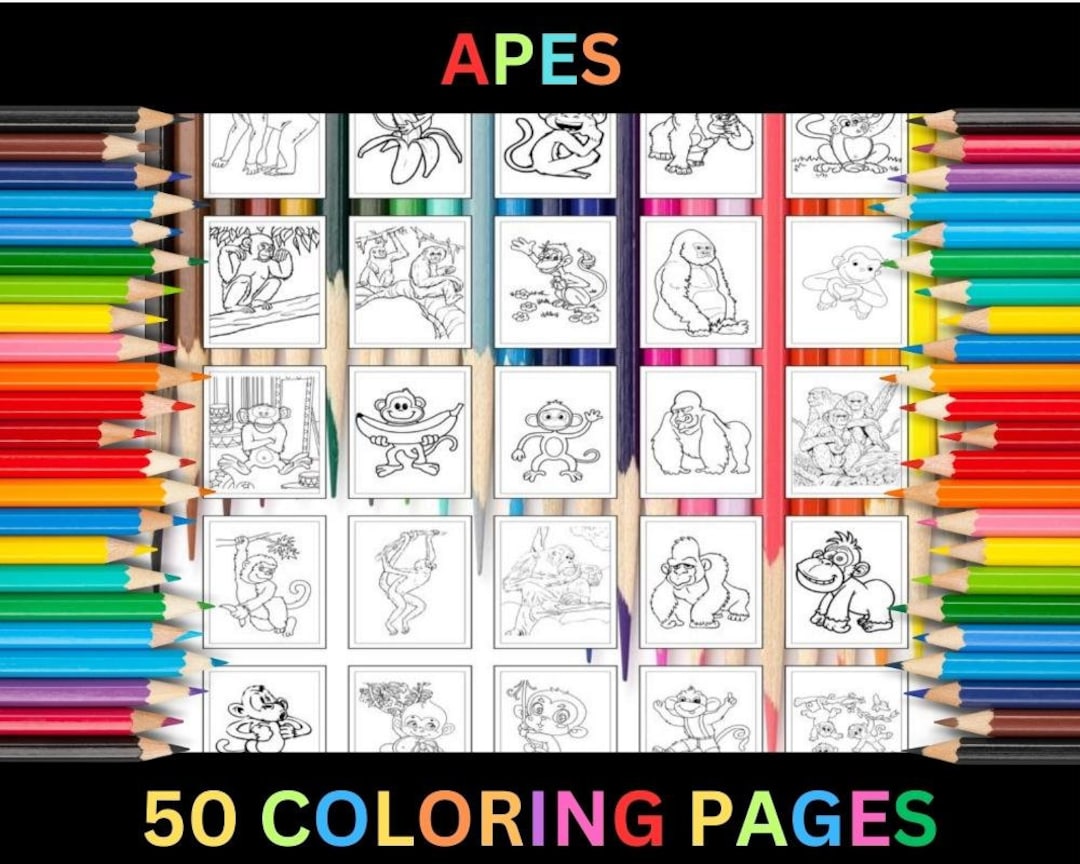 Printable Apes Coloring Pages for Kids & Adults | 50 Pages | Instant ...