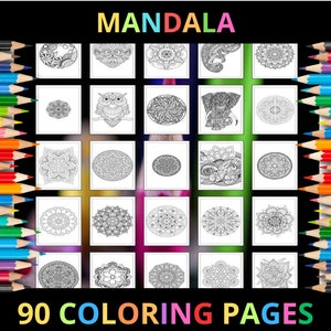 Páginas para colorir de mandala para impressão para crianças e adultos | 90 páginas | Download Digital Instantâneo | PDF | Folhas para colorir de mandalas fofas para impressão