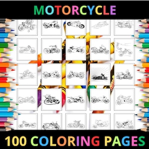 Printable Motorcycle Coloring Pages for Kids and Adults | 100 Pages | Instant Digital Download | PDF | Printable Cute Coloring Sheets