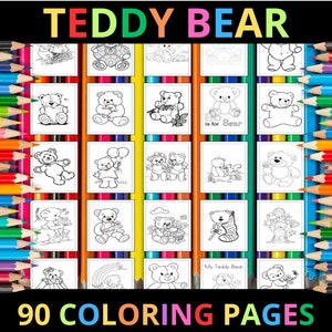 Printable Teddy Bear Coloring Pages for Kids and Adults | 90 Pages | Instant Digital Download | PDF | Printable Cute Coloring Sheets