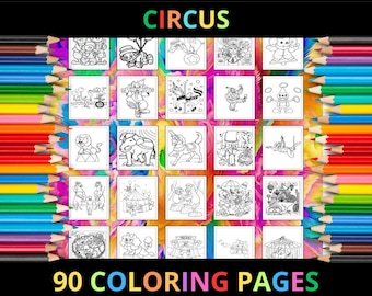 Kolorowanki cyrkowe do druku dla dzieci i dorosłych | 90 stron | Natychmiastowe pobieranie cyfrowe | PDF | Kolekcja uroczych arkuszy do druku