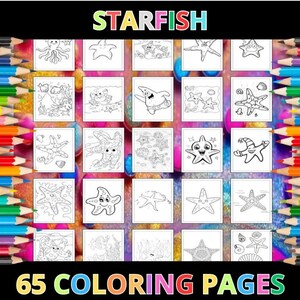Printable Starfish Coloring Pages for Kids & Adults | 65 Pages | Instant Digital Download PDF | Ocean-themed Coloring Sheets Collection