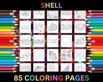 Printable Shell Coloring Pages for Kids & Adults | 85 Pages | Digital Download PDF | Printable Cute Ocean Shell Coloring Sheets Collection