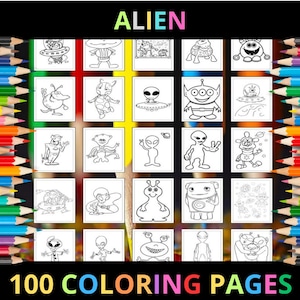 Printable Alien Coloring Pages for Kids and Adults | 100 Pages | Instant Digital Download PDF | Printable Cute Space Aliens Coloring Sheets