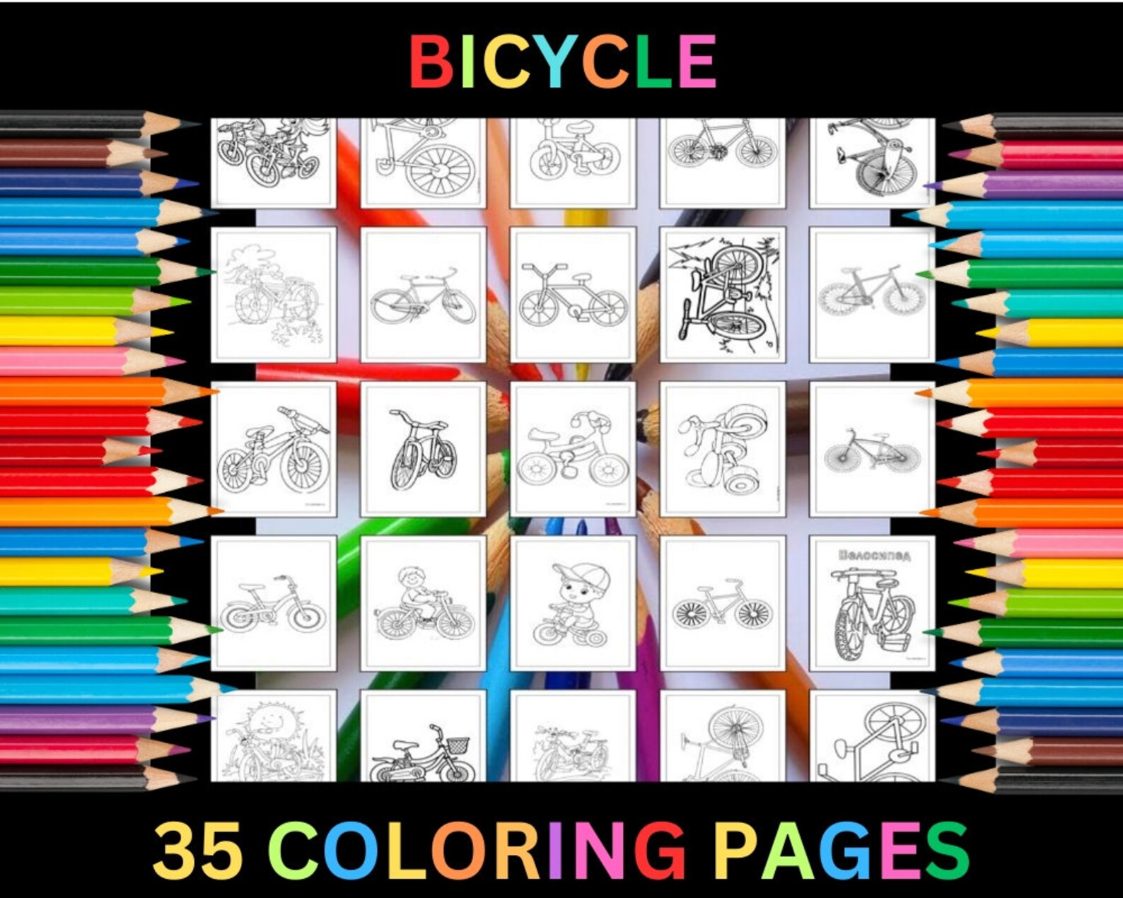 Printable Bicycle Coloring Pages for Kids & Adults | 35 Pages | Instant ...