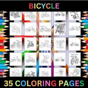 Printable Bicycle Coloring Pages for Kids & Adults | 35 Pages | Instant Digital Download PDF | Cute Bike Drawings Coloring Sheets Collection