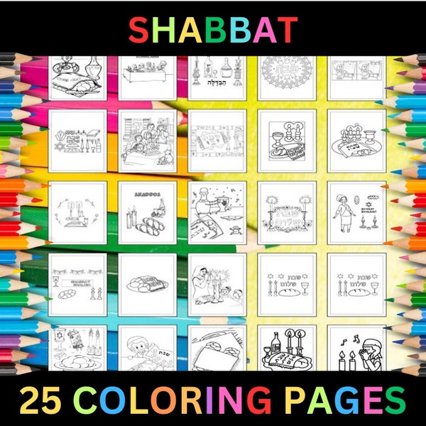 Printable Shabbat Coloring Pages for Kids & Adults | 25 Pages | Instant Digital Download PDF | Jewish Sabbath Coloring Sheets Collection