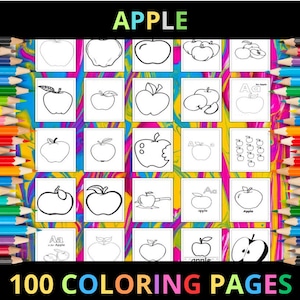 Ausmalbilder Apfel zum Ausdrucken für Kinder und Erwachsene | 100 Seiten | Sofortiger digitaler Download PDF | Ausmalbilder Äpfel zum Ausdrucken