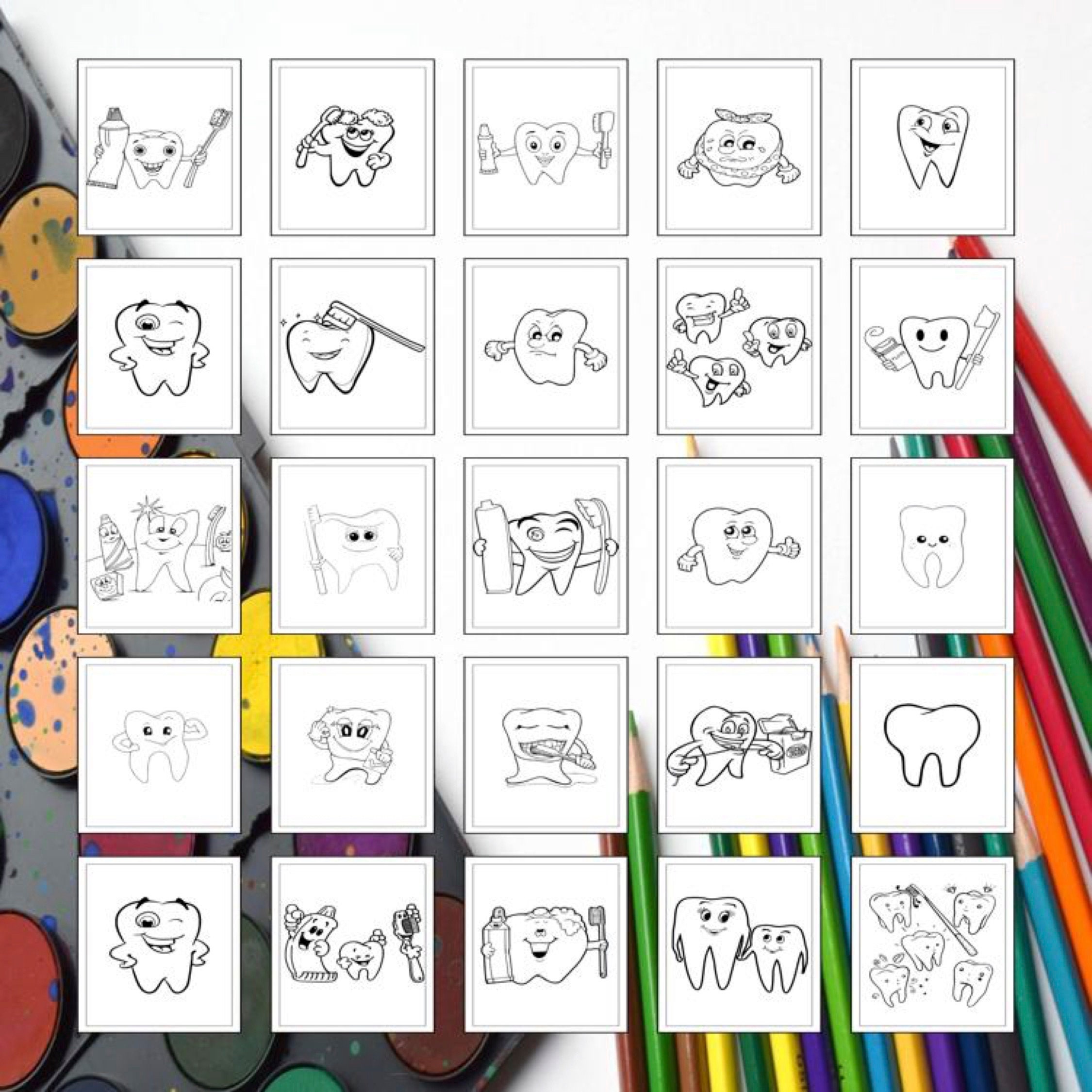 Printable Tooth Coloring Pages for Kids &amp; Adults | 30 Pages | Instant ...