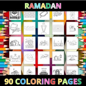 Printable Ramadan Coloring Pages for Kids and Adults | 90 Pages | Instant Digital Download PDF | Cute Happy Ramadan Coloring Sheets