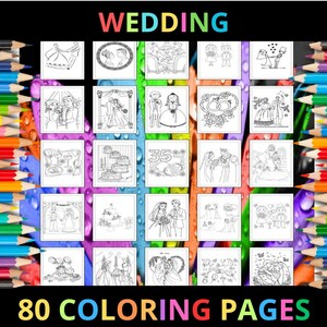 Printable Wedding Coloring Pages for Kids and Adults | 80 Pages | Instant Digital Download PDF | Printable Cute Married Coloring Sheets