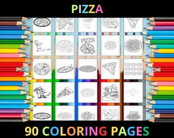 Printable Pizza Coloring Pages for Kids and Adults | 90 Pages | Instant Digital Download | Printable Cute Cheese Pizza Food Coloring Sheets