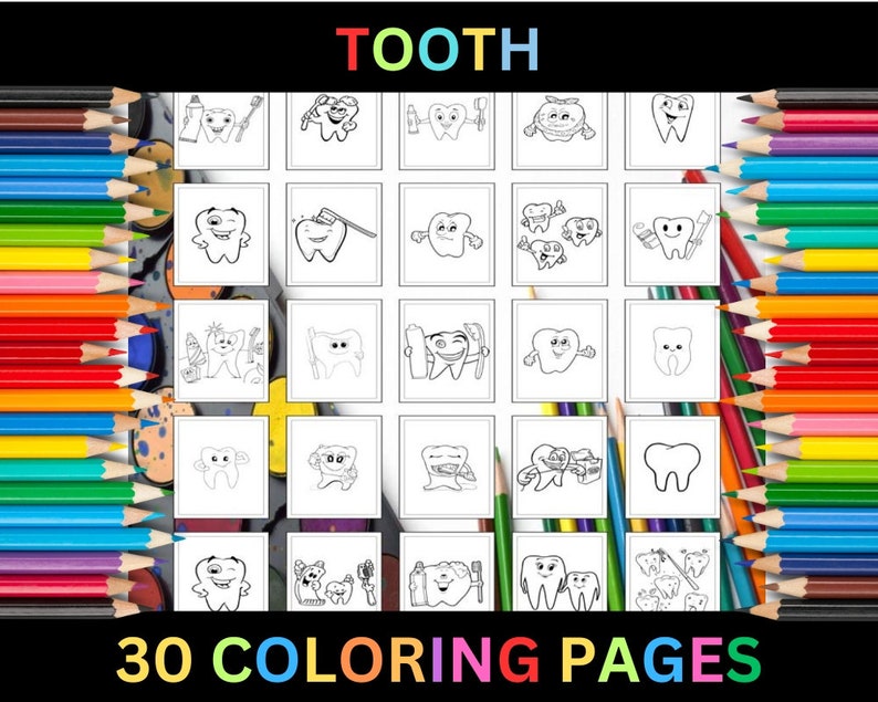 Buy Printable Tooth Coloring Pages for Kids & Adults | 30 Pages ...