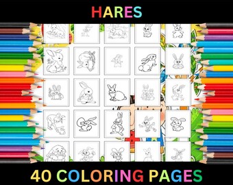 Printable Hares Coloring Pages for Kids & Adults | 40 Pages | Instant Digital Download PDF | Wild and Domestic Rabbit Coloring Sheets