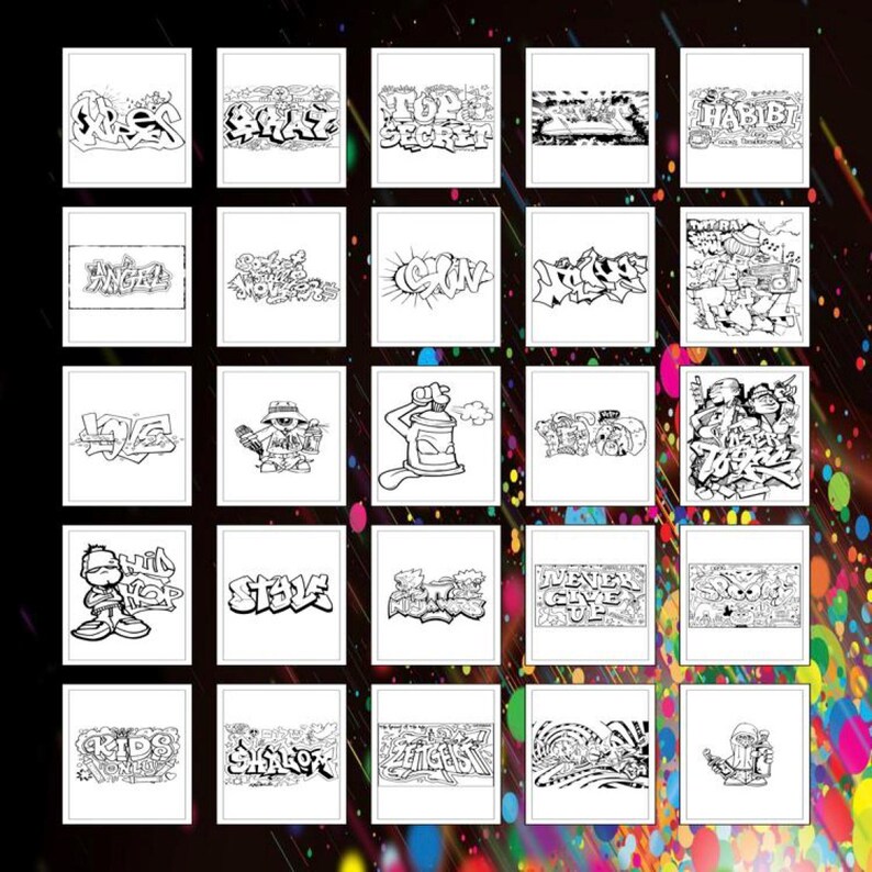 Printable Graffiti Coloring Pages for Kids and Adults 70 Pages Instant