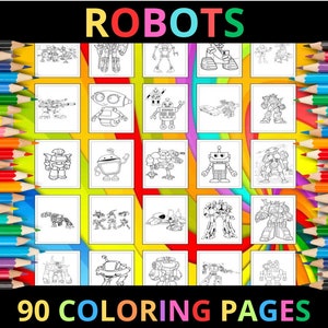 子供と大人向けの印刷可能なロボットの塗り絵 | 90 ページ | インスタントデジタルダウンロード | PDF | 印刷可能なロボットの塗り絵シート