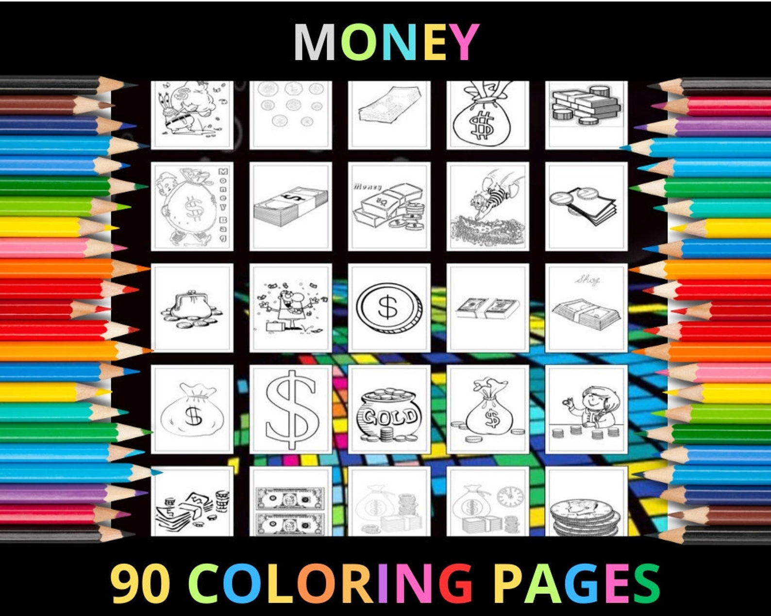Printable Money Coloring Pages for Kids and Adults | 90 Pages | Instant ...