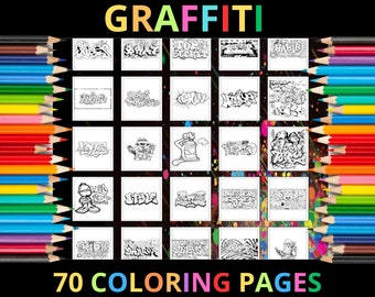 Printable Graffiti Coloring Pages for Kids and Adults | 70 Pages | Instant Digital Download | PDF | Printable Coloring Sheets