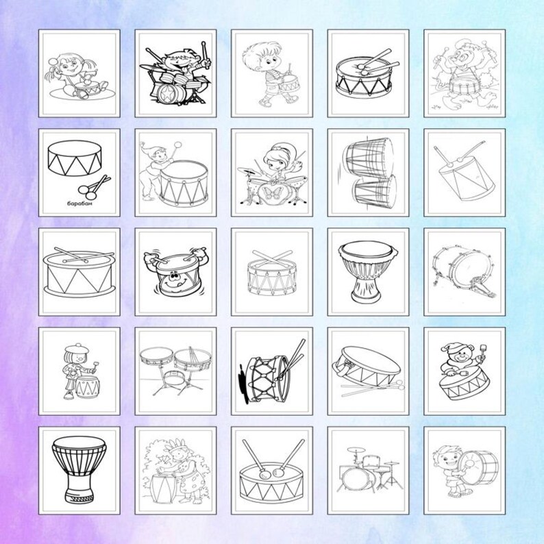 Printable Drum Coloring Pages for Kids & Adults | 35 Pages | Digital
