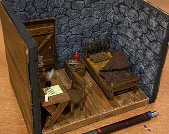 Diorama Medieval inn Room. Hand made Medieval Miniature Diorama Art.