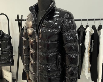 shiny black puffer