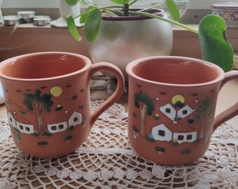 Arcil Portugal markiert Vintage Terrakotta Keramikbecher x 2