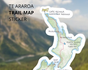 Te Araroa Trail Map Sticker | New Zealand Watercolor Vinyl
