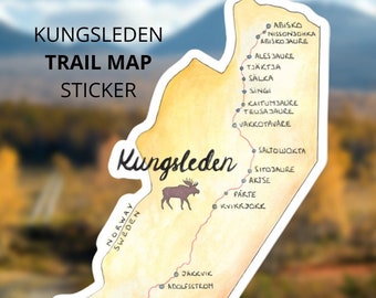 Kungsleden Map Sticker | Sweden Hiking Trail, Hand-Drawn Vinyl