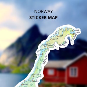 Karte von Norwegen Sticker | Aquarell Karte | Gemälde Norwegen | Vinyl Glossy Sticker | 7,5 cm