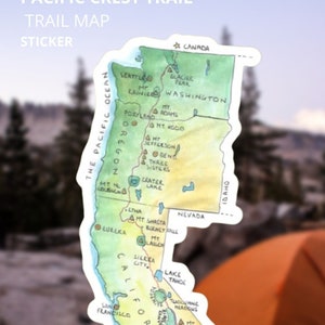 Pacific Crest Trail Map Sticker | Aquarell | PCT-Wanderkarte | Vinyl Glossy Sticker | 7,5 cm