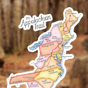 Appalachian Trail Map Sticker | AT-Wanderkarte | Aquarell | Appalachian Trail | Vinyl Glossy Sticker | 7,5 cm