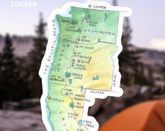 Pegatina con mapa del sendero Pacific Crest Trail / Calcomanía de vinilo en acuarela PCT